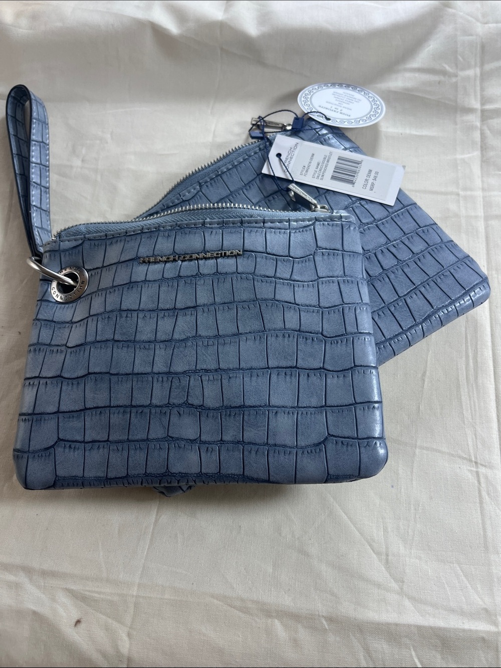 French Connection Croc-Embossed Wristlet in Dusty Blue